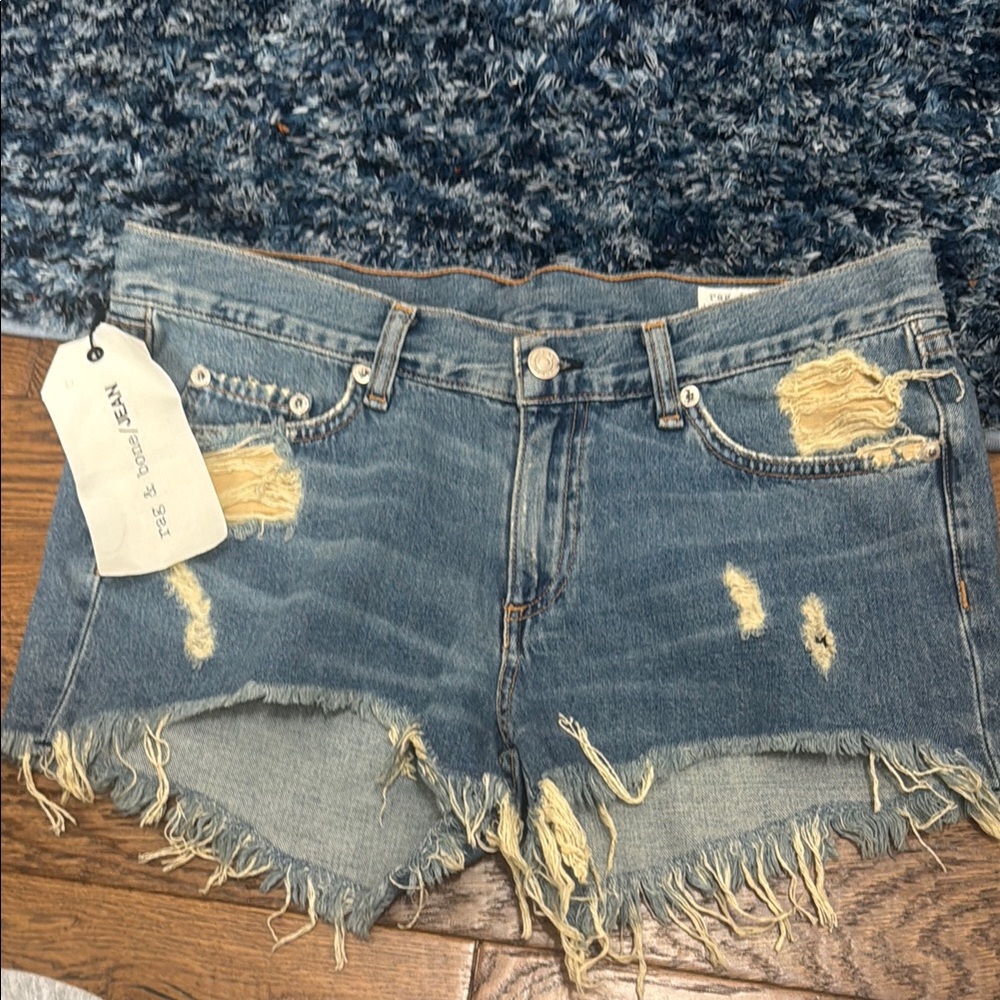 Rag & Bone Distressed Blue Denim Shorts